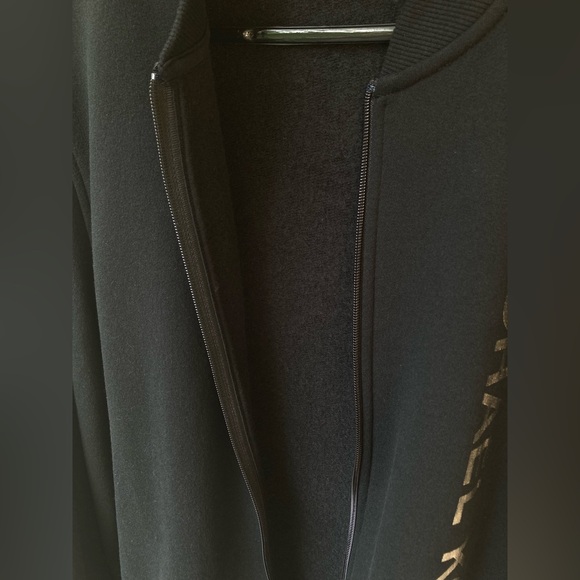 Michael Kors Black Super Soft Fleece Lined Men’s Zip Up Logo Stripe Sweatshirt - Picture 5 of 11